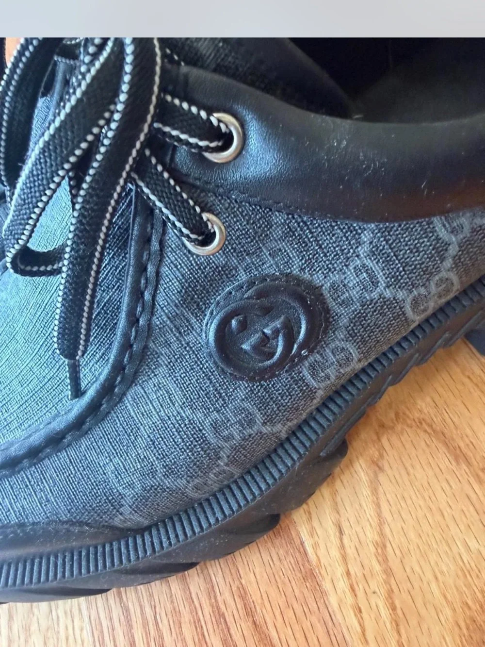 Gucci Men's Black GG Logo Lace-Up Sneakers